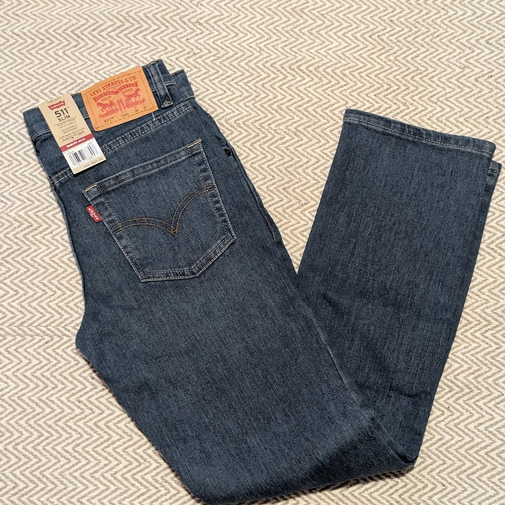 Levi's Kids Slim Fit Jeans - Dark Blue Levi's 511 Adjustable Waist Band Size 12 - Picture 2 of 7